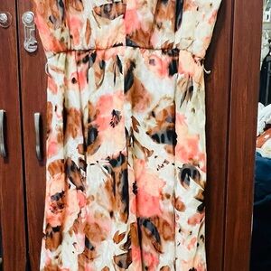 Anne Klein Strapless Floral Dress - Pink and Brown